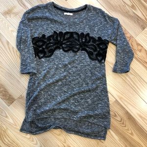 Grey top with velvet lace